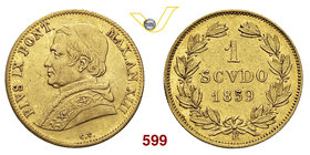 PIO IX (1846-1878) Scudo largo 1859 A. XIII, Roma. Pag. 383 Au g 1,74 • Segno di lima sul taglio BB+
