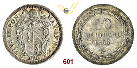 PIO IX (1846-1878) 10 Baiocchi 1856 X, Roma. Pag. 437 Ag g 2,67 Rara • Bella patina FDC