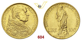 PIO XI (1929-1939) 100 Lire 1929 VIII, Roma. Pag. 612 Au g 8,80 SPL