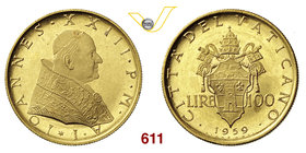 GIOVANNI XXIII (1958-1963) 100 Lire 1959 I, Roma. Pag. 866 Au g 5,21 Rara FDC