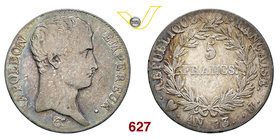NAPOLEONE I, Imperatore (1804-1814) 5 Franchi An. 13 (1804-1805) Torino. Pag. 25 Ag g 24,70 Molto rara MB/q.BB