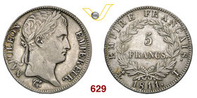 NAPOLEONE I (1804-1814) 5 Franchi 1811 T, Nantes. Kr. 694 Gad. 584 Ag g 24,98 q.SPL