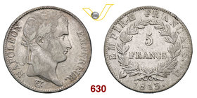 NAPOLEONE I, Imperatore (1804-1814) 5 Franchi 1813 Torino. Pag. 34 Ag g 24,85 Molto rara q.BB