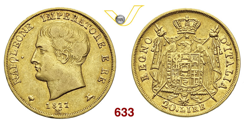 NAPOLEONE I (1804-1814) 20 Lire 1811, Milano. MIR 489/4 Au g 6,42 • Fondi brilla...