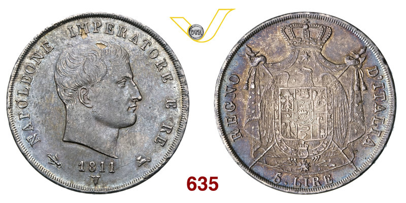 NAPOLEONE I, Imperatore (1804-1814) 5 Lire 1811 Venezia “II° tipo”, puntali aguz...
