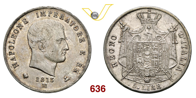 NAPOLEONE I, Imperatore (1804-1814) 5 Lire 1813 Milano “II° tipo”, puntali aguzz...