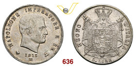 NAPOLEONE I, Imperatore (1804-1814) 5 Lire 1813 Milano “II° tipo”, puntali aguzzi. Pag. 31 Ag g 24,98 SPL