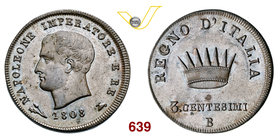 NAPOLEONE I, Imperatore (1804-1814) 3 Centesimi 1808 Bologna “I° tipo”. Pag. 69 Cu g 6,18 q.FDC