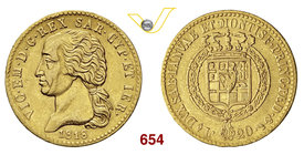 VITTORIO EMANUELE I (1802-1821) 20 Lire 1818 Torino. MIR 1028c Pag. 6 Varesi 5 Au g 6,40 Rara BB+