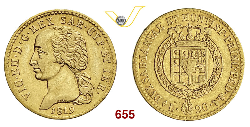 VITTORIO EMANUELE I (1802-1821) 20 Lire 1819 Torino. MIR 1028d Pag. 7 Varesi 6 A...