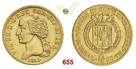 VITTORIO EMANUELE I (1802-1821) 20 Lire 1819 Torino. MIR 1028d Pag. 7 Varesi 6 Au g 6,40 Rara BB+