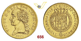 VITTORIO EMANUELE I (1802-1821) 20 Lire 1820 Torino. MIR 1028e Pag. 8 Varesi 7 Au g 6,42 Rara BB÷SPL