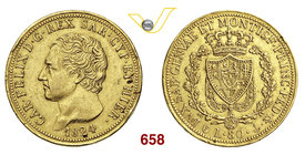 CARLO FELICE (1821-1831) 80 Lire 1824 Genova. MIR 1032b Pag. 23 Au g 25,77 Molto rara • Colpetti MB