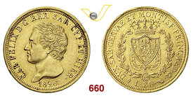 CARLO FELICE (1821-1831) 80 Lire 1826 Torino. MIR 1032f Pag. 28 Au g 25,78 • Colpetto BB+