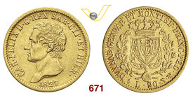 CARLO FELICE (1821-1831) 20 Lire 1827 Torino. MIR 1034j Pag. 54 Varesi 18 Au g 6,42 BB/q.SPL