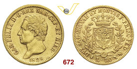 CARLO FELICE (1821-1831) 20 Lire 1828 Torino “L”. MIR 1034k Pag. 56 Varesi 20 Au BB+