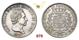 CARLO FELICE (1821-1831) 5 Lire 1827 Genova. MIR 1035j Pag. 72 Ag g 25,00 SPL