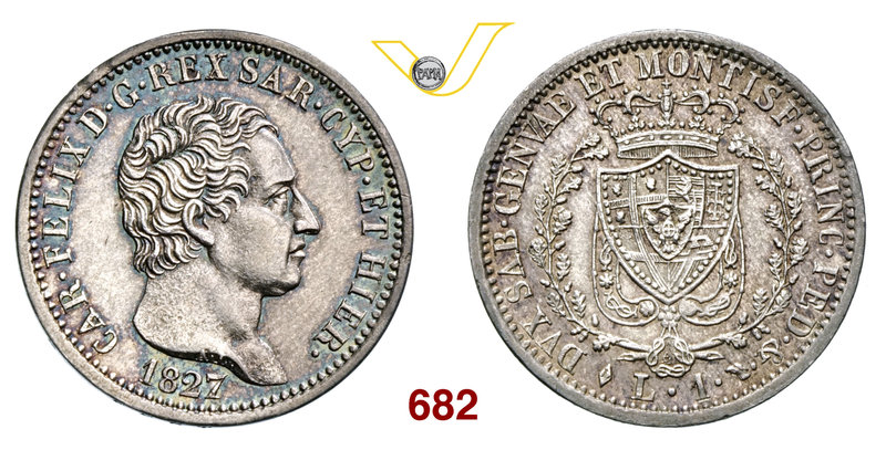 CARLO FELICE (1821-1831) Lira 1827 Torino. MIR 1037i Pag. 102 Ag g 5,01 • Bella ...