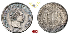 CARLO FELICE (1821-1831) 50 Centesimi 1826 Torino. MIR 1038f Pag. 113 Ag g 2,53 • Bella patina SPL/FDC