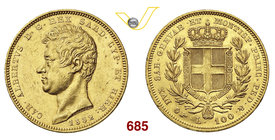 CARLO ALBERTO (1831-1849) 100 Lire 1832 Torino. MIR 1043b Pag. 135 Au g 32,25 BB/SPL