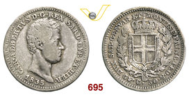 CARLO ALBERTO (1831-1849) 50 Centesimi 1835 Torino. MIR 1050e Pag. 319 Ag g 2,46 Molto rara MB
