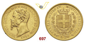 VITTORIO EMANUELE II, Re di Sardegna (1849-1861) 20 Lire 1850 Torino. MIR 1055b Pag. 338 Au g 6,43 BB÷SPL