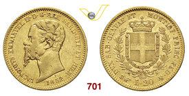 VITTORIO EMANUELE II, Re di Sardegna (1849-1861) 20 Lire 1852 Torino. MIR 1055h Pag. 342 Au g 6,41 Non comune BB/q.SPL