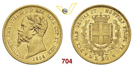 VITTORIO EMANUELE II, Re di Sardegna (1849-1861) 20 Lire 1856 Genova. Au g 6,44 BB÷SPL