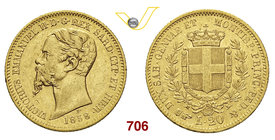 VITTORIO EMANUELE II, Re di Sardegna (1849-1861) 20 Lire 1858 Torino. MIR 1055s Pag. 353 Au g 6,43 Molto rara BB+