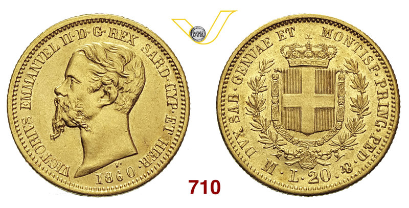 VITTORIO EMANUELE II, Re di Sardegna (1849-1861) 20 Lire 1860 Milano. MIR 1055w ...