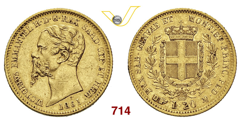 VITTORIO EMANUELE II, Re di Sardegna (1849-1861) 20 Lire 1861 Torino. MIR 1055y ...