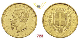 VITTORIO EMANUELE II (1861-1878) 20 Lire 1861 Torino. MIR 1078a Pag. 455 Au g 6,41 Rara BB+