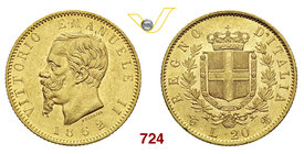 VITTORIO EMANUELE II (1861-1878) 20 Lire 1862 Torino. MIR 1078c Pag. 456 Au g 6,44 SPL/q.FDC