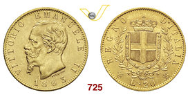VITTORIO EMANUELE II (1861-1878) 20 Lire 1863 Torino. MIR 1078d Pag. 457 Au g 6,45 SPL