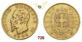 VITTORIO EMANUELE II (1861-1878) 20 Lire 1864 Torino. MIR 1078e Pag. 458 Au g 6,42 • Colpetto al bordo MB/BB