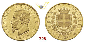 VITTORIO EMANUELE II (1861-1878) 20 Lire 1868 Torino. MIR 1078i Pag. 462 Au g 6,42 • Rovescio con fondi speculari q.SPL