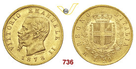 VITTORIO EMANUELE II (1861-1878) 20 Lire 1878 Roma. MIR 1078v Pag. 475 Au g 6,44 SPL