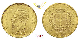 VITTORIO EMANUELE II (1861-1878) 10 Lire 1863 Torino. MIR 1079b Pag. 477 Au g 3,22 SPL