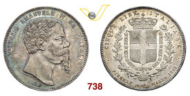 VITTORIO EMANUELE II (1861-1878) 5 Lire 1861 Firenze. MIR 1081a Pag. 481 Ag g 25,01 Molto rara • Esemplare di notevole freschezza SPL/FDC