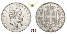 VITTORIO EMANUELE II (1861-1878) 5 Lire 1861 Torino. MIR 1082a Pag. 482 Ag g 24,90 Molto rara BB÷SPL