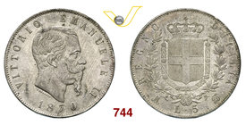 VITTORIO EMANUELE II (1861-1878) 5 Lire 1870 Milano. MIR 1082i Pag. 490 Ag g 24,94 • Alcuni colpetti SPL÷FDC