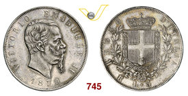 VITTORIO EMANUELE II (1861-1878) 5 Lire 1870 Roma. MIR 1082j Pag. 491 Ag g 24,95 Rara SPL/q.FDC