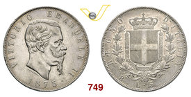 VITTORIO EMANUELE II (1861-1878) 5 Lire 1875 Roma. MIR 1082v Pag. 500 Ag g 24,96 Non comune BB/SPL