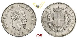 VITTORIO EMANUELE II (1861-1878) 2 Lire 1863 Torino. MIR 1083d Pag. 507 Ag g 9,98 SPL÷FDC