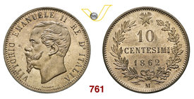 VITTORIO EMANUELE II (1861-1878) 10 Centesimi 1862 Milano. Pag. 538 MIR 1092a Cu g 9,98 FDC