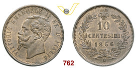 VITTORIO EMANUELE II (1861-1878) 10 Centesimi 1866 Milano. Pag. 541 MIR 1092d Cu g 9,92 FDC
