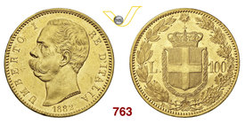 UMBERTO I (1878-1900) 100 Lire 1882 Roma. Pag. 568 MIR 1096b Au g 32,20 Molto rara SPL
