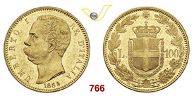UMBERTO I (1878-1900) 100 Lire 1883 Roma. Pag. 569 MIR 1096c Au g 32,30 Rara • Fondi speculari ! Segnetti nei fondi, specie al dritto SPL