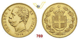 UMBERTO I (1878-1900) 50 Lire 1884 Roma. Pag. 572 MIR 1097a Au g 16,10 Rara • Moneta spazzolata BB