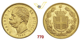 UMBERTO I (1878-1900) 50 Lire 1888 Roma. Pag. 573 MIR 1097b Au g 16,15 Molto rara SPL